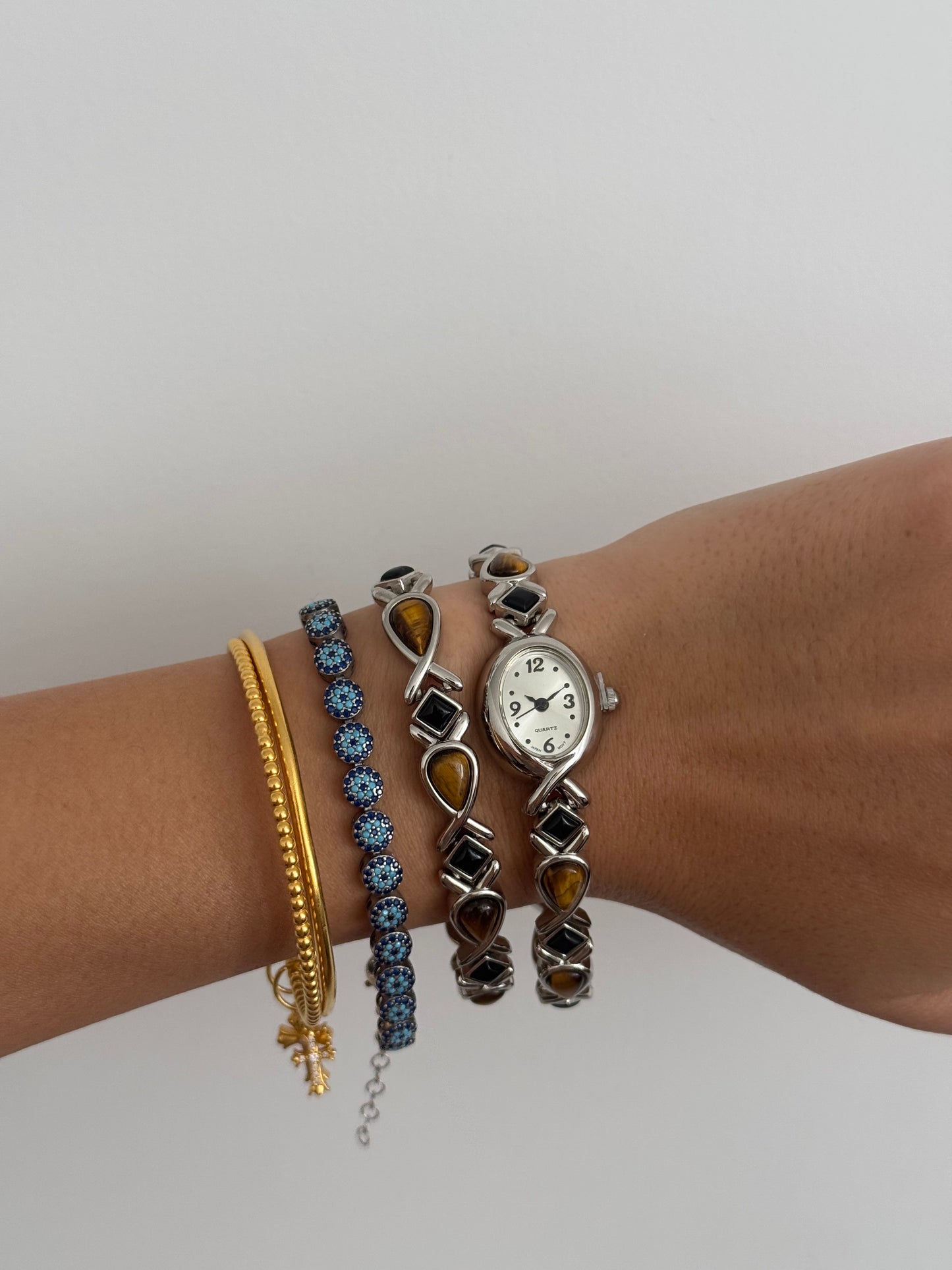 RARE Tiger's Eye Stone Watch and Bracelet Set