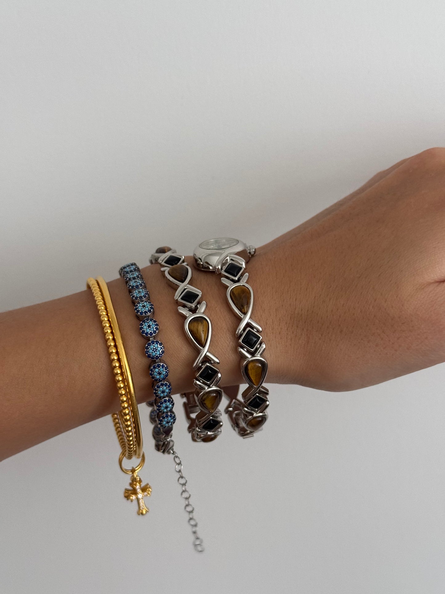RARE Tiger's Eye Stone Watch and Bracelet Set