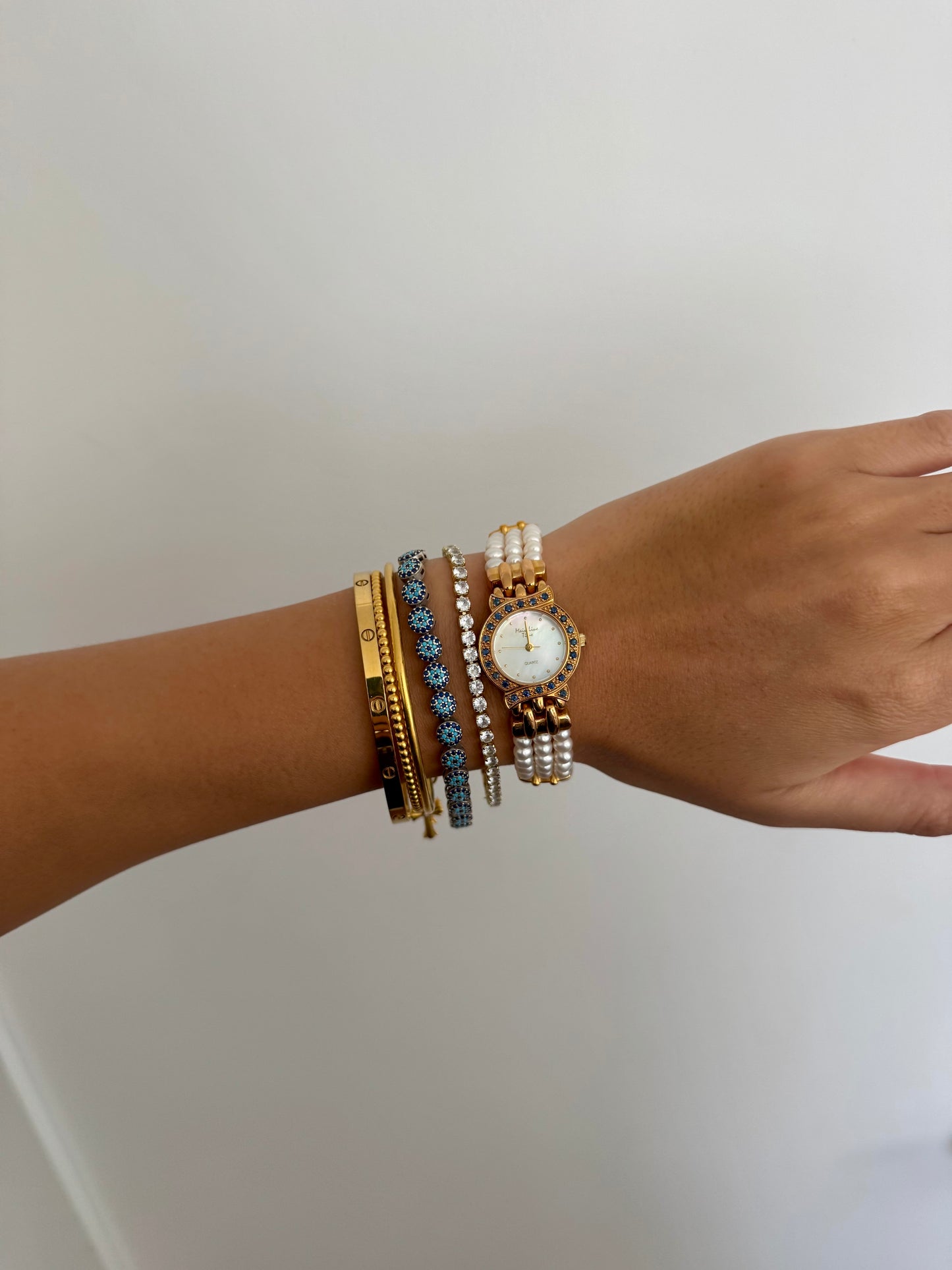 RARE Strings of Pearl Diamante Bracelet Watch