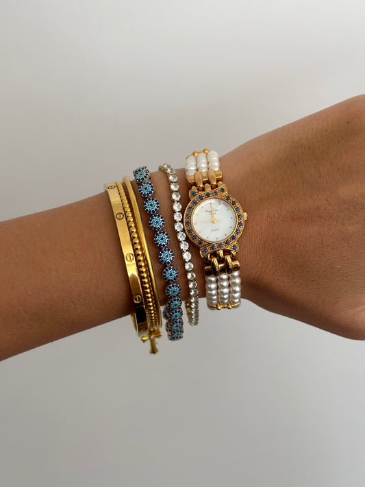 RARE Strings of Pearl Diamante Bracelet Watch
