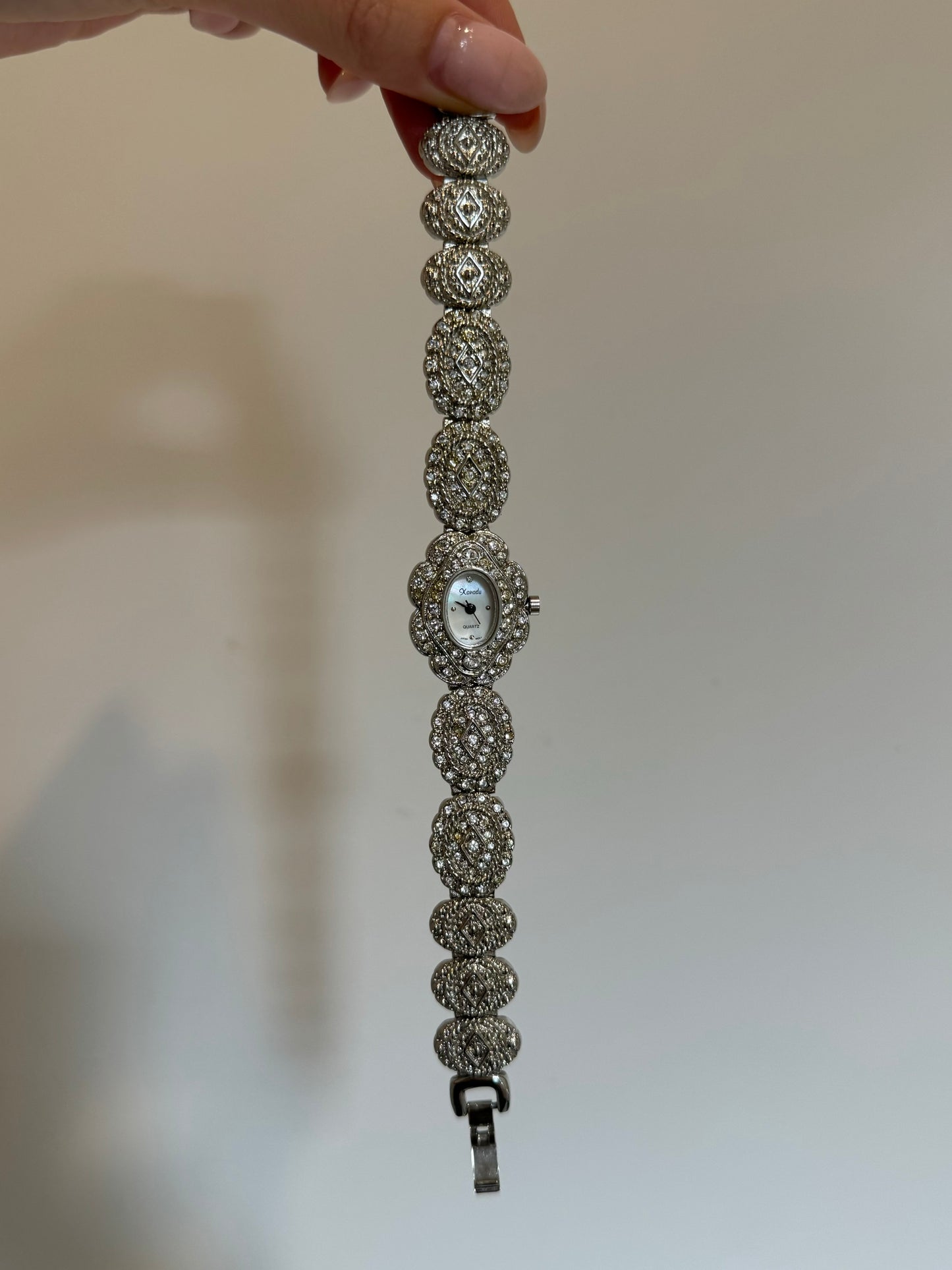 Dainty Silver Toned Oval Diamante Watch