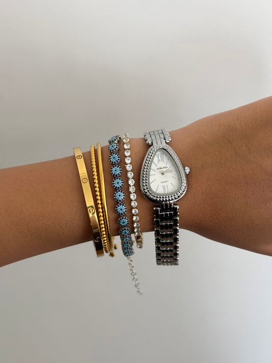 Intricate Silver Toned Serpenti Watch