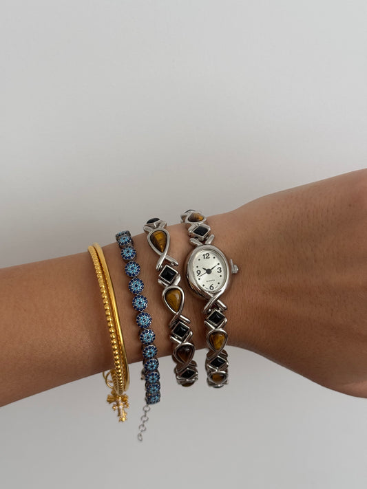 RARE Tiger's Eye Stone Watch and Bracelet Set