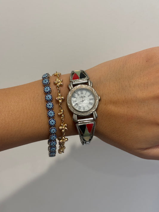 Mosaic Silver Toned Watch