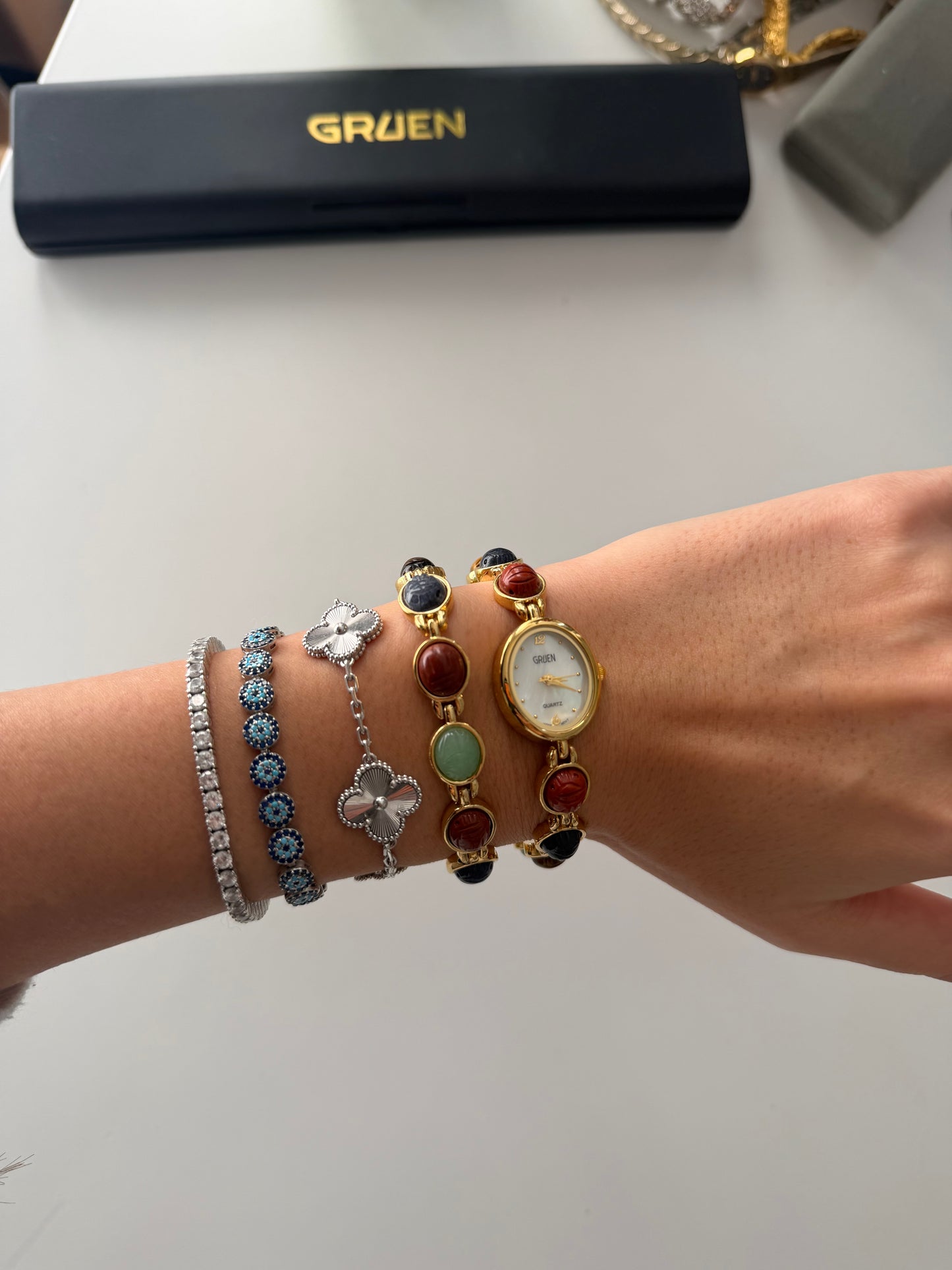 VERY RARE Gruen Scarab Watch and Bracelet Set