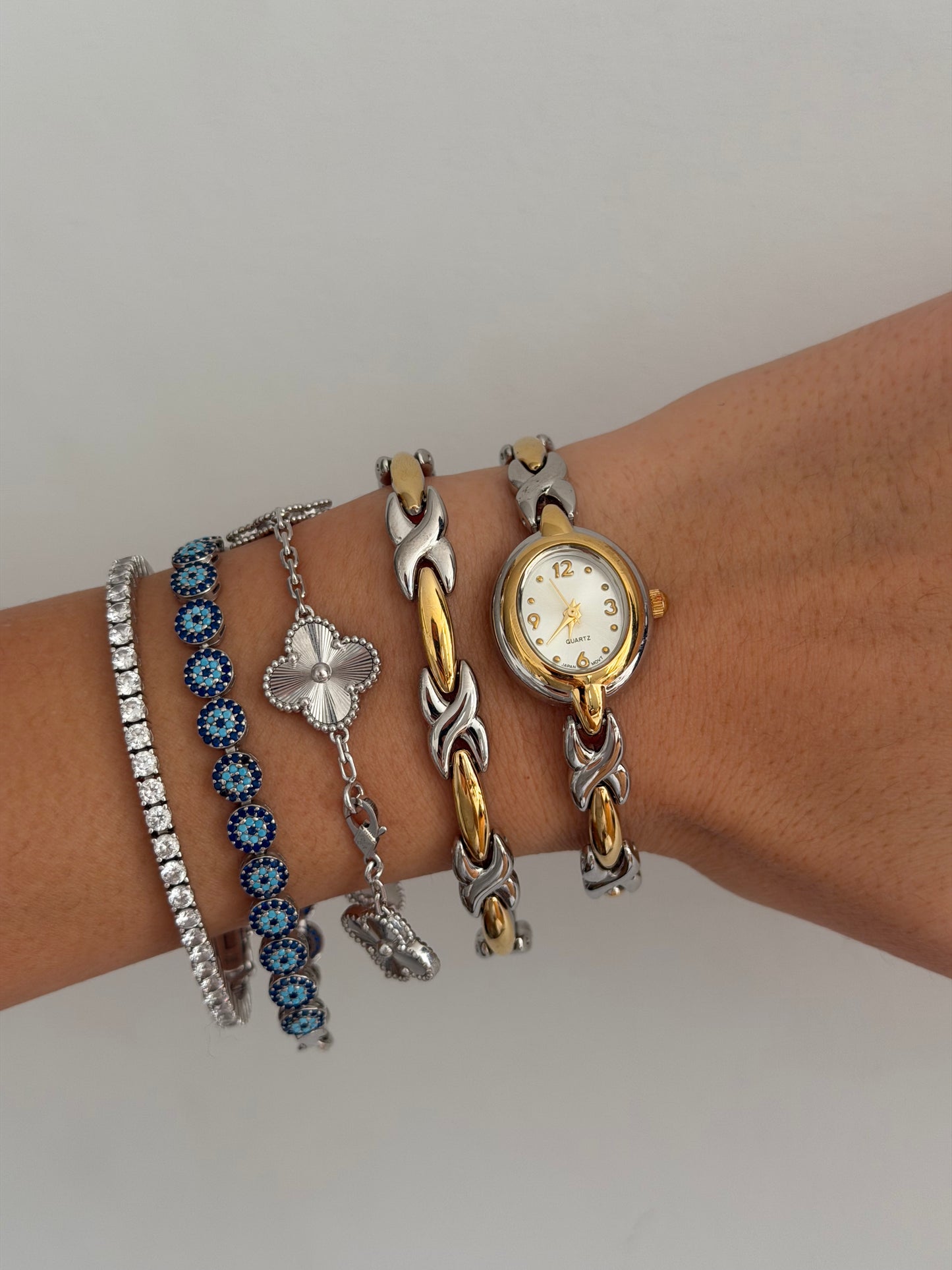 RARE Two Toned Watch, Bracelet, and Earrings Set