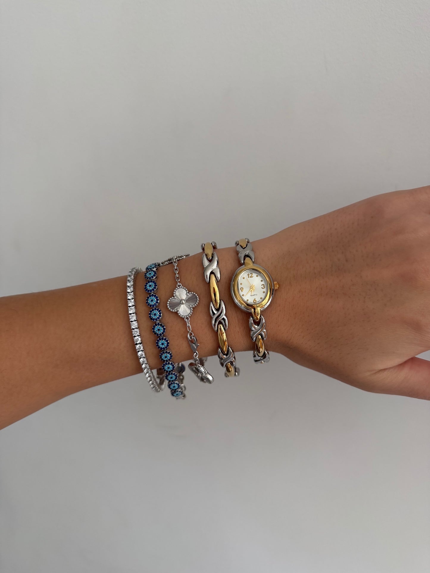 RARE Two Toned Watch, Bracelet, and Earrings Set