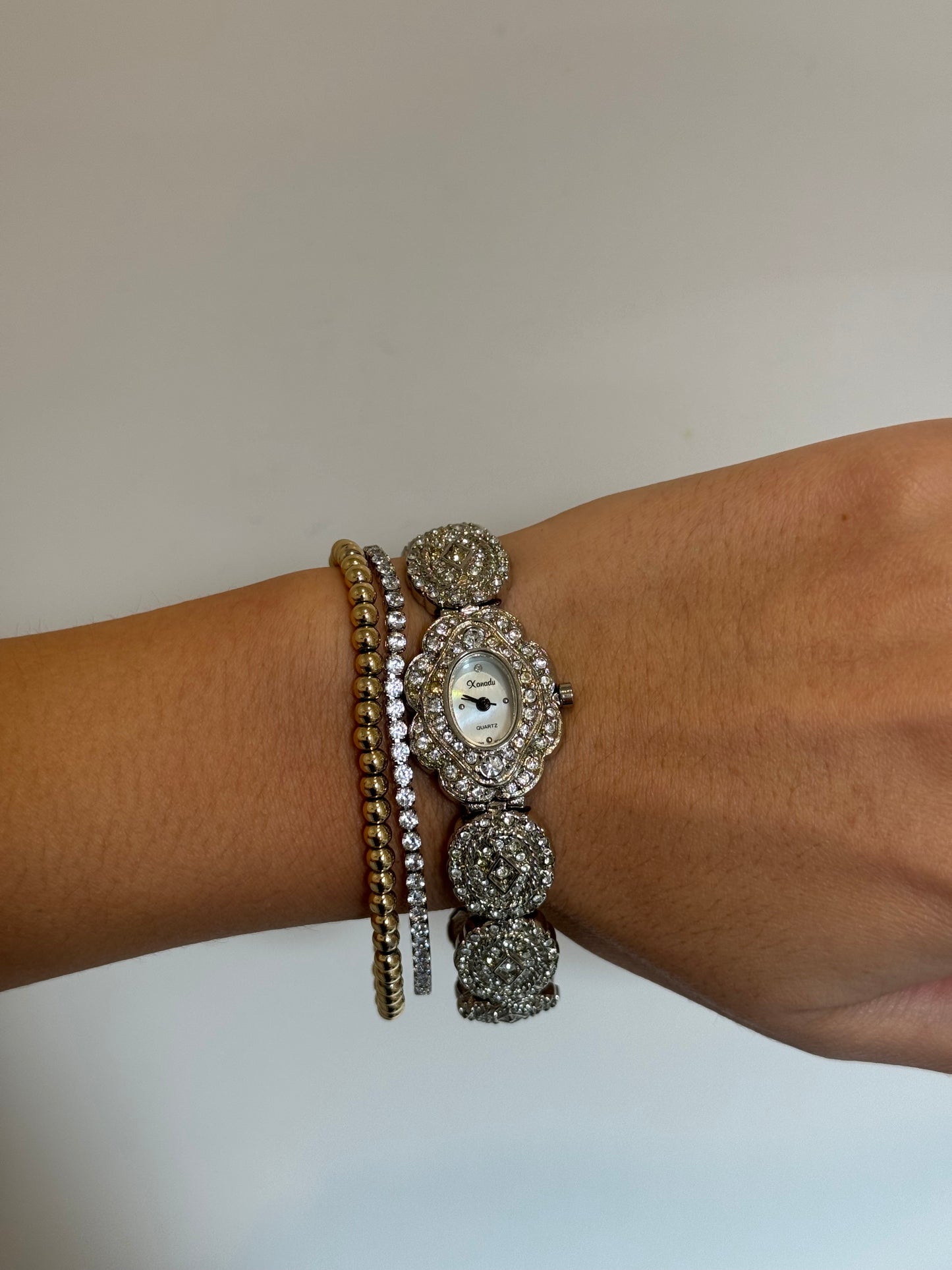Dainty Silver Toned Oval Diamante Watch