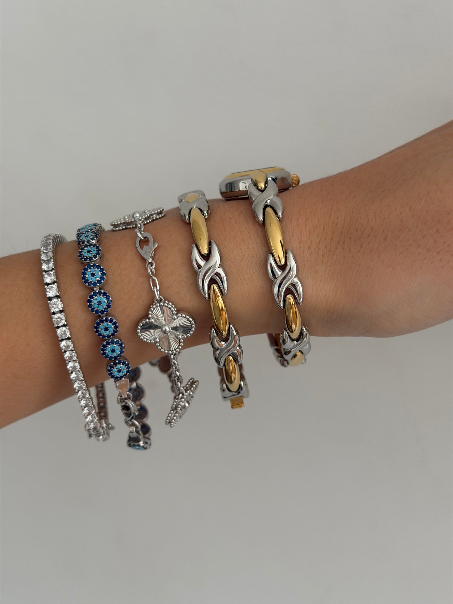 RARE Two Toned Watch, Bracelet, and Earrings Set